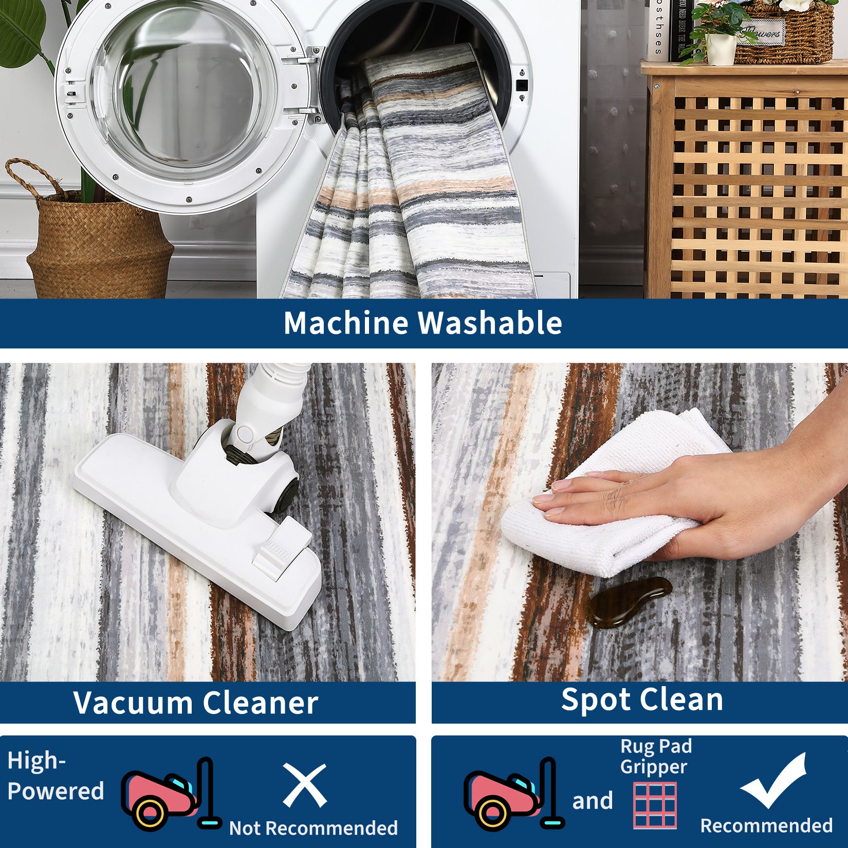 Garvee Washable Runner Rug 2x6 Modern Strip Accent Carpet with Non-Slip Backing, Soft Low Pile Floor Cover, Stain-Resistant Contemporary Area Rug for Kitchen, Bedroom, Laundry, Grey Brown