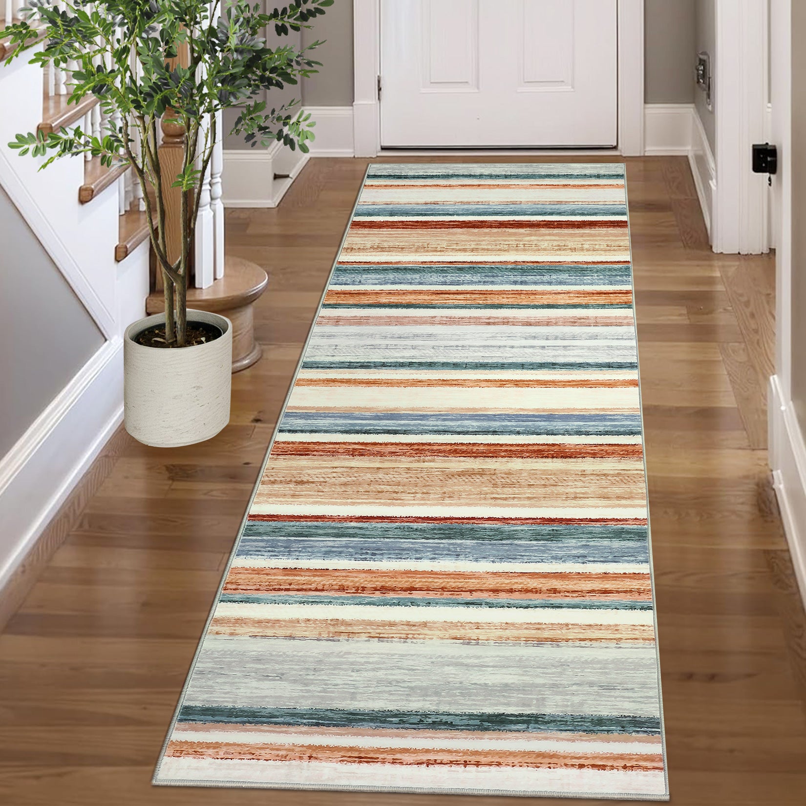 Garvee Washable Runner Rug Green Multi 2x6 Modern Strip Accent Carpet with Non-Slip Backing, Soft Low Pile Floor Cover, Stain-Resistant Contemporary Area Rug for Kitchen, Bedroom, Laundry