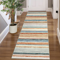 Garvee Washable Runner Rug Green Multi 2x6 Modern Strip Accent Carpet with Non-Slip Backing, Soft Low Pile Floor Cover, Stain-Resistant Contemporary Area Rug for Kitchen, Bedroom, Laundry