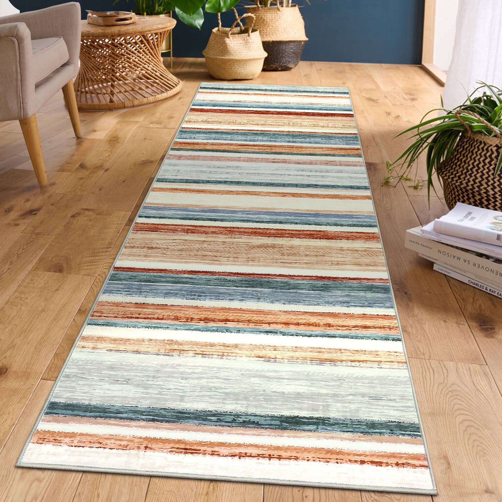 Garvee Washable Runner Rug Green Multi 2x6 Modern Strip Accent Carpet with Non-Slip Backing, Soft Low Pile Floor Cover, Stain-Resistant Contemporary Area Rug for Kitchen, Bedroom, Laundry