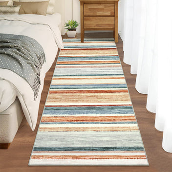 Garvee Washable Runner Rug Green Multi 2x6 Modern Strip Accent Carpet with Non-Slip Backing, Soft Low Pile Floor Cover, Stain-Resistant Contemporary Area Rug for Kitchen, Bedroom, Laundry