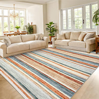 Garvee Area Rug Green Multi 6x9 Washable Modern Strip Accent Carpet with Non-Slip Backing, Soft Low Pile Floor Cover, Stain-Resistant Contemporary Throw Rug for Bedroom, Office