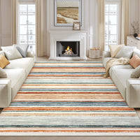 Garvee Washable Area Rug Green Multi 5x7 Modern Strip Throw Rug with Non-Slip Backing, Stain-Resistant Contemporary Accent Carpet, Soft Low Pile Indoor Mat for Bedroom, Office