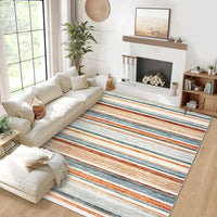 Garvee Area Rug Green Multi 6x9 Washable Modern Strip Accent Carpet with Non-Slip Backing, Soft Low Pile Floor Cover, Stain-Resistant Contemporary Throw Rug for Bedroom, Office