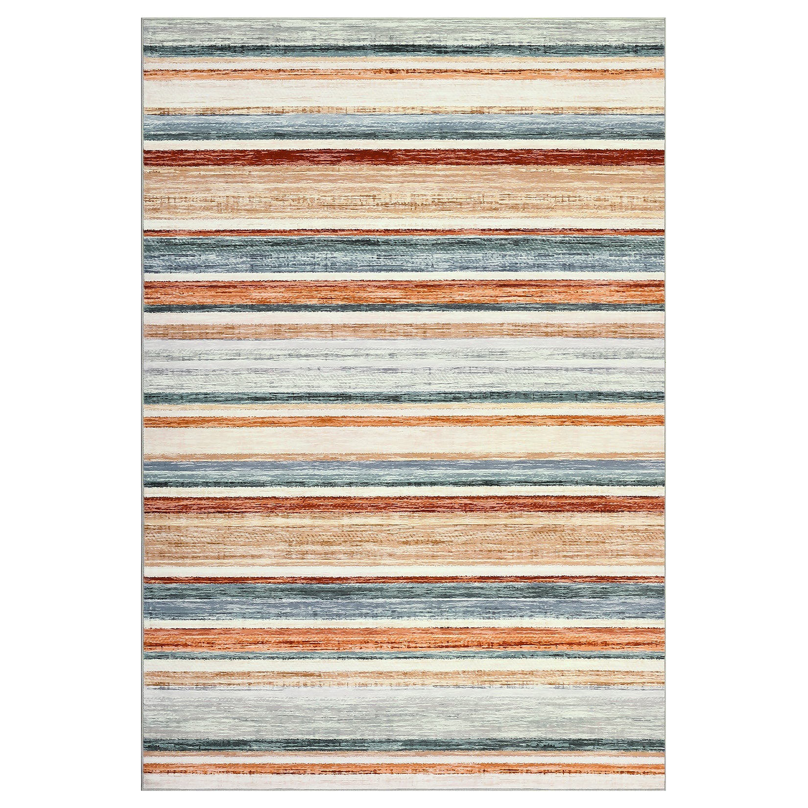 Garvee Area Rug Green Multi 6x9 Washable Modern Strip Accent Carpet with Non-Slip Backing, Soft Low Pile Floor Cover, Stain-Resistant Contemporary Throw Rug for Bedroom, Office