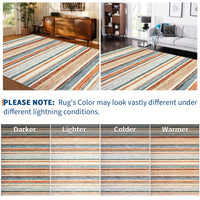 Garvee Washable Area Rug Green Multi 5x7 Modern Strip Throw Rug with Non-Slip Backing, Stain-Resistant Contemporary Accent Carpet, Soft Low Pile Indoor Mat for Bedroom, Office