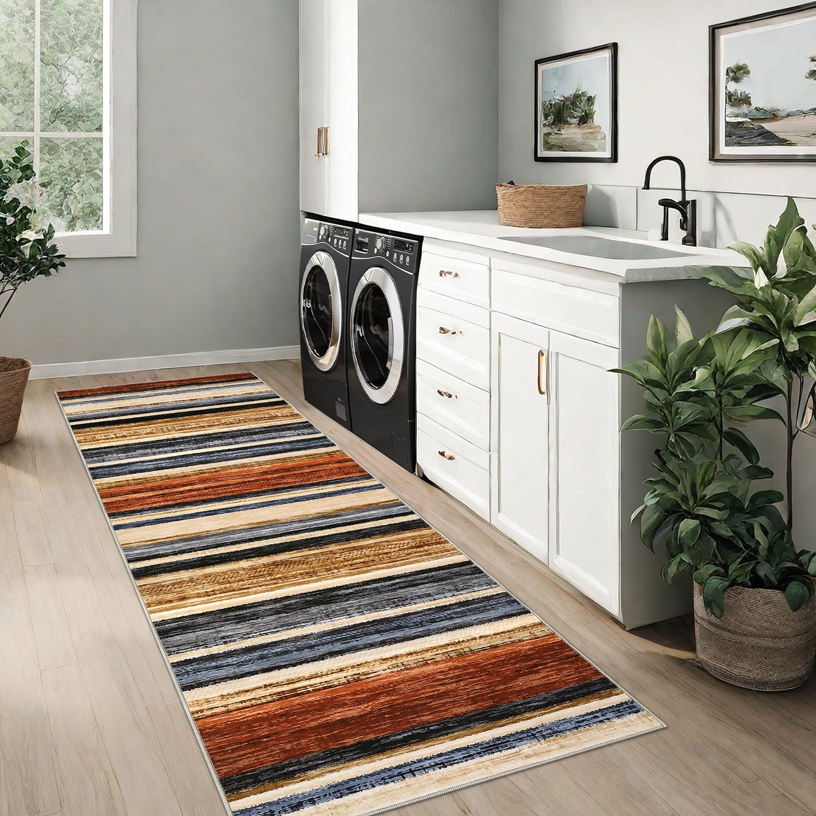 Garvee Washable Runner Rug 2x6 Modern Strip Accent Carpet with Non-Slip Backing, Soft Low Pile Floor Cover, Stain-Resistant Contemporary Area Rug for Kitchen, Bedroom, Laundry, Colorful