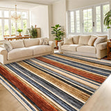 Garvee Washable Living Room Rug 8x10 Large Modern Strip Accent Carpet with Non-Slip Backing, Soft Low Pile Area Rug, Stain-Resistant Contemporary Floor Mat for Dining Room, Colorful - Multicolor