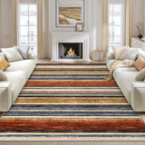 Garvee Large Living Room Rug 10x13 Washable Modern Strip Area Rug with Non-Slip Backing, Stain-Resistant Contemporary Floor Cover, Soft Low Pile Accent Carpet for Bedroom, Colorful - Multicolor