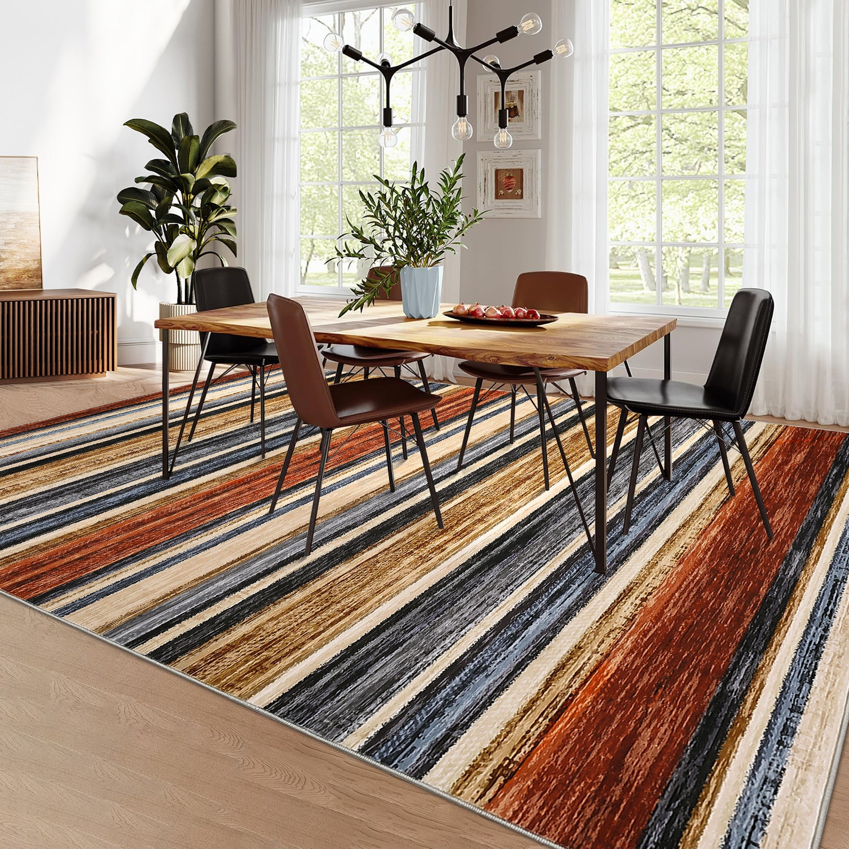 Garvee Washable Area Rug 5x7 Modern Strip Throw Rug with Non-Slip Backing, Stain-Resistant Contemporary Accent Carpet, Soft Low Pile Indoor Mat for Bedroom, Office, Colorful