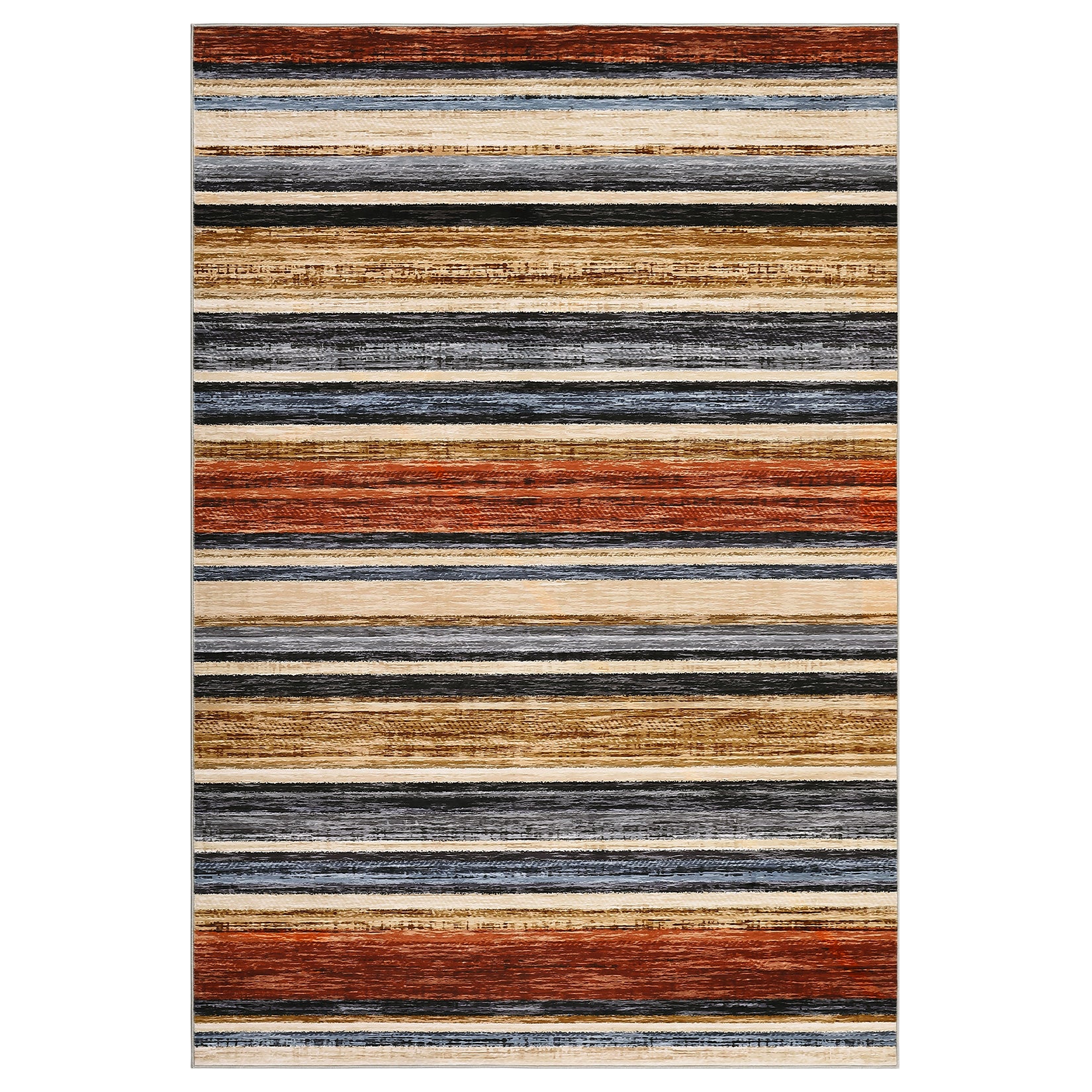 Garvee Large Area Rug 9x12 Washable Modern Strip Living Room Rug with Non-Slip Backing, Soft Low Pile Floor Cover, Stain-Resistant Contemporary Indoor Mat for Bedroom, Colorful
