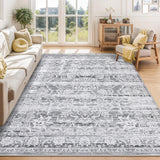Garvee Area Rug 6x9 Washable, Gray Vintage Rug Traditional Low Pile Large Retro Rug Indoor Distressed Non-Slip Carpet for Living Room Bedroom Dining Room, Grey - Gray