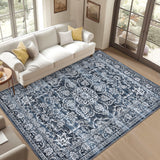 Garvee Washable 5x7 Area Rugs, Soft Low Pile Large Rugs for Living Room Indoor Non-Slip Carpet Vintage Distressed Rugs for Bedroom with Non-Slip Backing, Navy Blue, 5x7 - Navy Blue