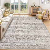 Garvee Area Rug 5x7 Washable, Neutral Vintage Rug Traditional Low Pile Large Retro Rug Indoor Distressed Non-Slip Carpet for Living Room Bedroom Dining Room, Beige Brown - Beige Brown