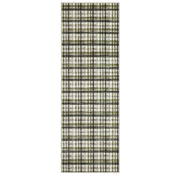 Garvee 2x8 Plaid Runner Rug Washable Non-Slip Low Pile Hallway Carpet, Soft Farmhouse Kitchen Runner for Bedroom Entryway, Green & Taupe
