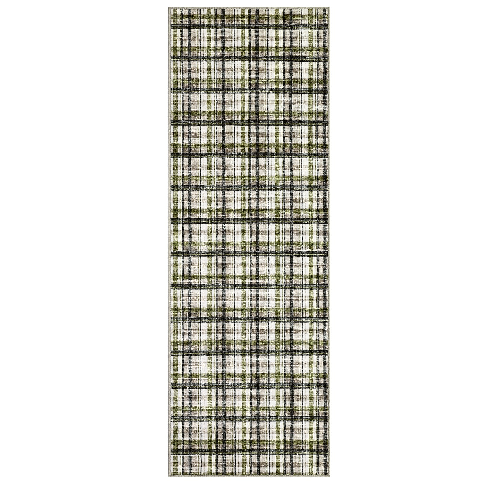 Garvee Modern Green & Taupe 2x6 Runner Rug Non-Slip Washable Kitchen Runner Pearl Velvet Soft Surface Stain Resistant