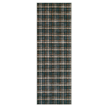Garvee 2x8 Plaid Runner Rug Washable Non-Slip Low Pile Hallway Carpet, Soft Farmhouse Kitchen Runner for Bedroom Entryway, Black Brown