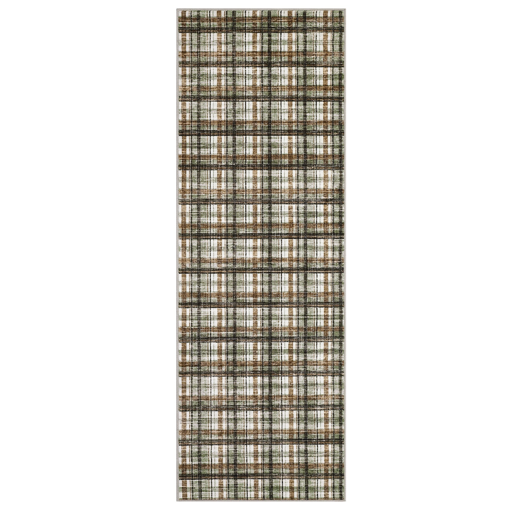 Garvee Tartan Plaid Washable Runner Rug 2x10 Entryway Rug Non Slip Kitchen Rugs Indoor Soft Bath Rugs Low Pile Stain Resistant Carpet, Green & Coffee
