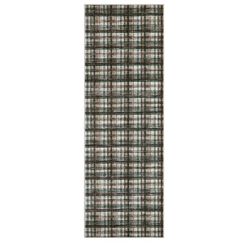 Garvee Tartan Plaid Runner Rug 2x8, Washable Non Slip Low Pile Faux Wool Carpet, Farmhouse Kitchen Hallway Bathroom Runner Rug for Entryway Laundry Room, Teal & Brown