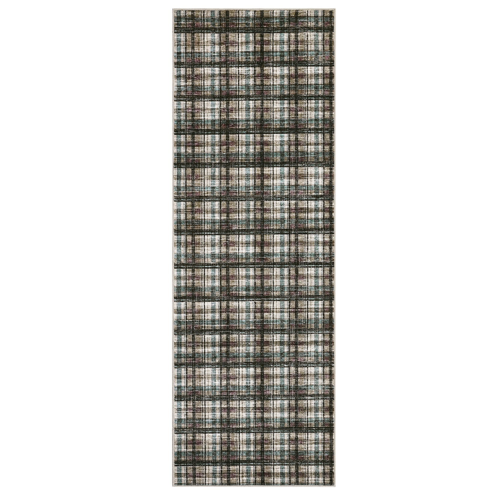 Garvee Tartan Plaid Runner Rug 2x10, Washable Non Slip Low Pile Faux Wool Carpet, Farmhouse Kitchen Hallway Bathroom Runner Rug for Entryway Laundry Room, Teal & Brown