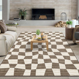 Garvee Living Room Rug 9x12 Washable Rug Modern Abstract Geometric Rug Brown Rug, Large Thin Rug with Non Slip Backing, Low Pile Soft Carpet, Indoor Printed Rug for Bedroom Office - Brown
