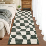 Garvee Washable Runner 2x6 Ft Modern Geometric Runner Carpet Runner Non Slip Backing, Abstract Checkered Rug, Foldable Hallway Runner Kitchen Rug, Indoor Printed Rug for Entryway, Green - Green