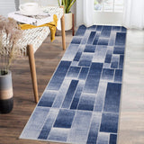 Garvee Indoor Runner Rug, Washable Runner Rug with Rubber Backing, Modern Geometric Patchwork Aesthetic Carpet for Bedroom, Living Room, Hallway, Entryway, Washable Rug Rockwood Collection, 2x6 Ft Blue - Blue