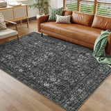 Garvee Washable Area Rugs 6x9 Vintage Printed Accent Carpet with Non-Slip Backing, Stain-Resistant Low Pile Throw Rug, Oriental Distressed Indoor Mat for Bedroom, Living Room, Black - Black