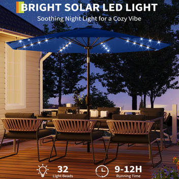 Garvee 10' Solar Patio Umbrella with 40 LED Lights, Outdoor Market Umbrella with Auto-Tilt Crank & Weather-Resistant Canopy, Navy Blue