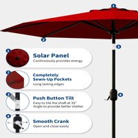 Garvee 10' Solar Patio Umbrella with 40 LED Lights, Outdoor Market Umbrella with Auto-Tilt Crank & Weather-Resistant Canopy, Red