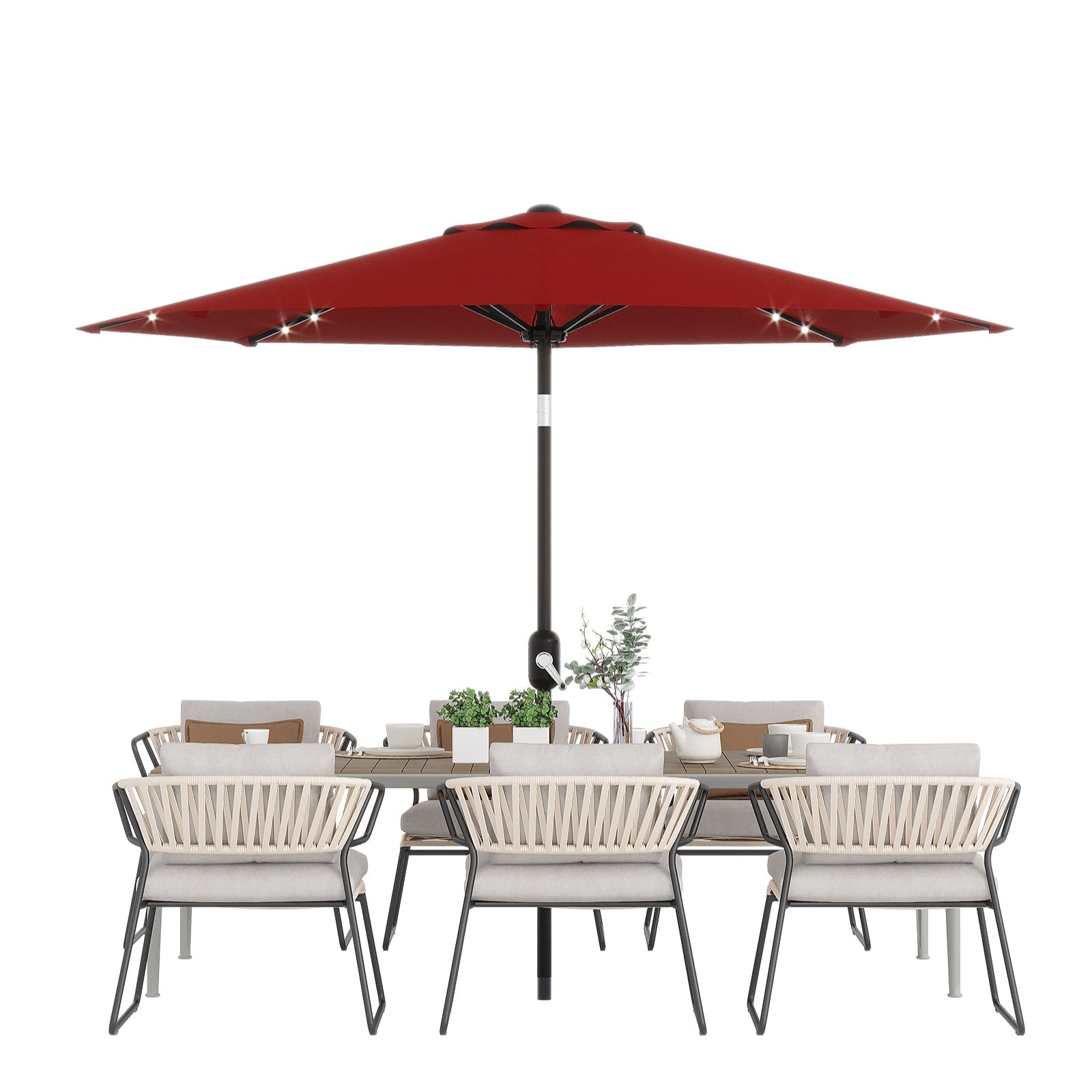 Garvee 10' Solar Patio Umbrella with 40 LED Lights, Outdoor Market Umbrella with Auto-Tilt Crank & Weather-Resistant Canopy, Red