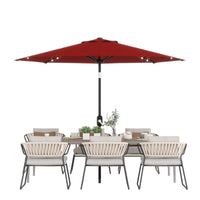 Garvee 10' Solar Patio Umbrella with 40 LED Lights, Outdoor Market Umbrella with Auto-Tilt Crank & Weather-Resistant Canopy, Red
