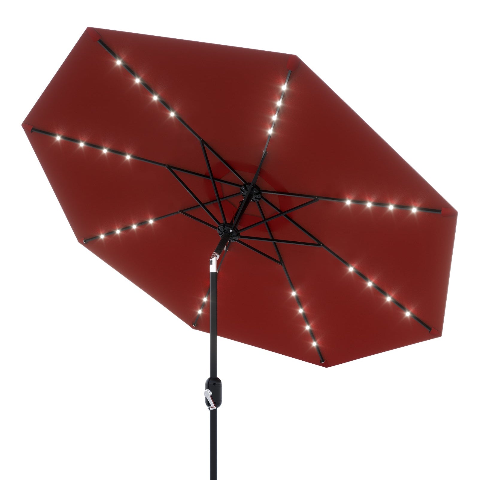 Garvee 10' Solar Patio Umbrella with 40 LED Lights, Outdoor Market Umbrella with Auto-Tilt Crank & Weather-Resistant Canopy, Red