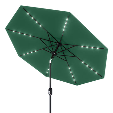 Garvee 10' Solar Patio Umbrella with 40 LED Lights, Outdoor Market Umbrella with Auto-Tilt Crank & Weather-Resistant Canopy, Dark Green