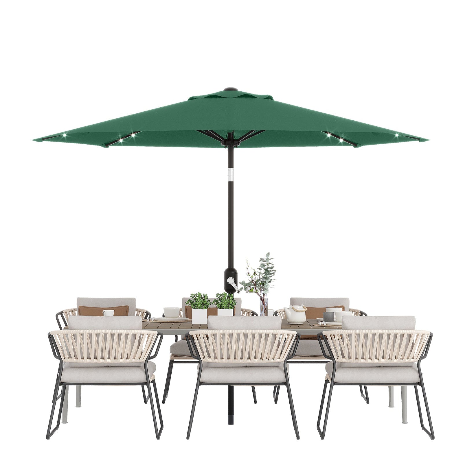 Garvee 10' Solar Patio Umbrella with 40 LED Lights, Outdoor Market Umbrella with Auto-Tilt Crank & Weather-Resistant Canopy, Dark Green