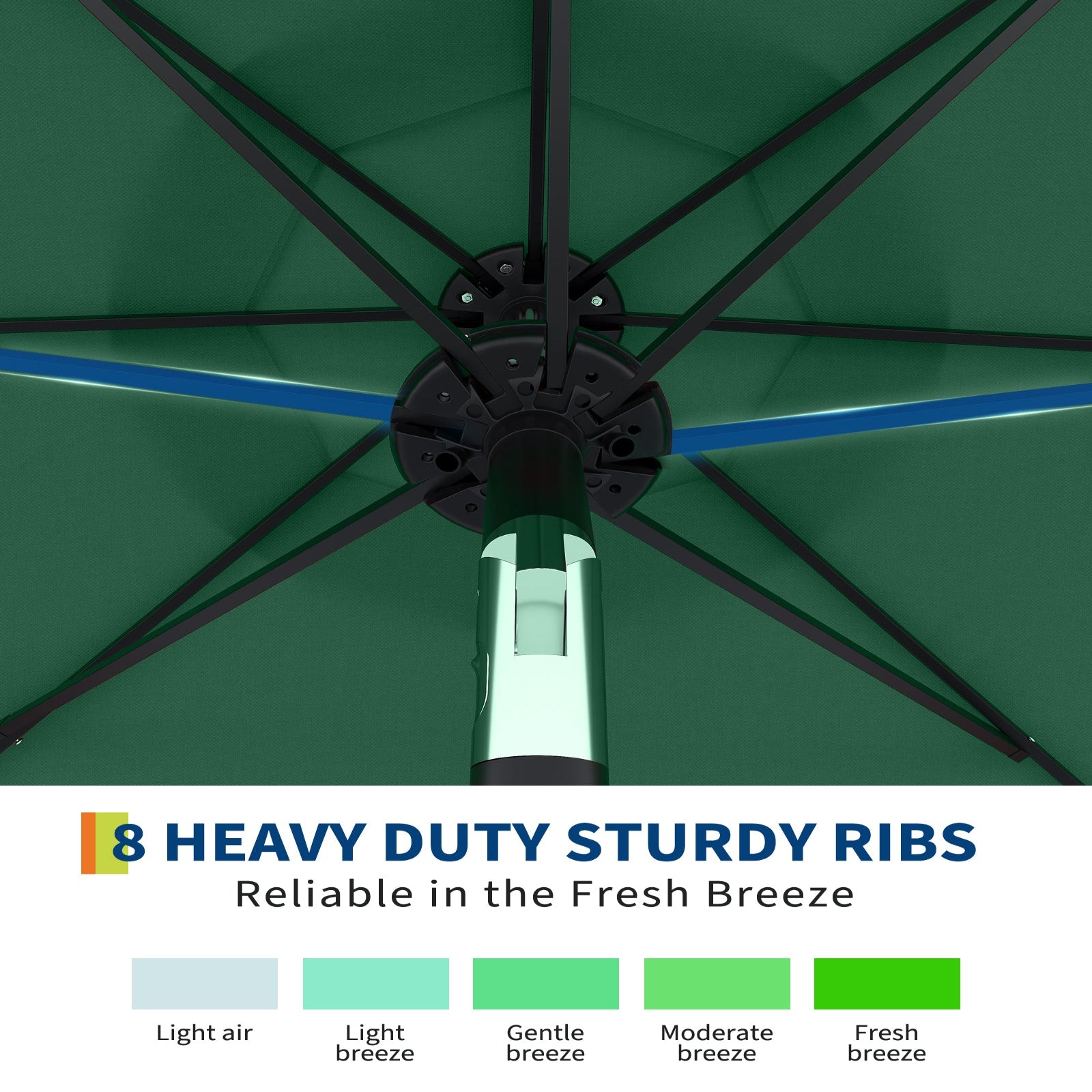 Garvee 10' Solar Patio Umbrella with 40 LED Lights, Outdoor Market Umbrella with Auto-Tilt Crank & Weather-Resistant Canopy, Dark Green