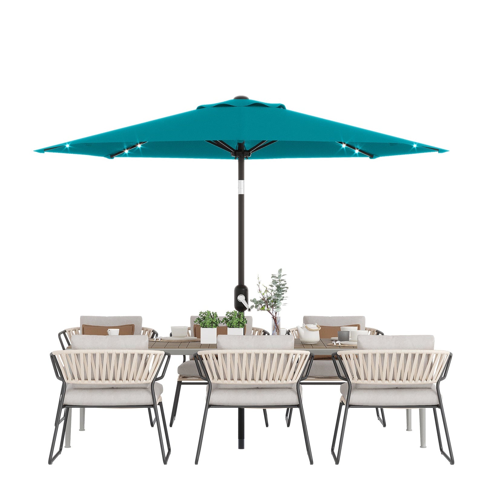 Garvee 10' Solar Patio Umbrella with 40 LED Lights, Outdoor Market Umbrella with Auto-Tilt Crank & Weather-Resistant Canopy, Turquoise