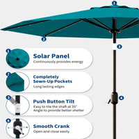 Garvee 10' Solar Patio Umbrella with 40 LED Lights, Outdoor Market Umbrella with Auto-Tilt Crank & Weather-Resistant Canopy, Turquoise