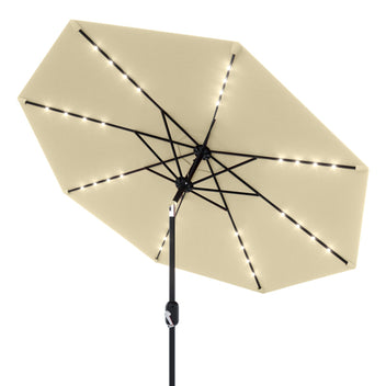 Garvee 10 ft Solar Patio Umbrella with 40 LED Lights, Beige Outdoor Market Umbrella with Auto-Tilt Crank & Weather-Resistant Canopy