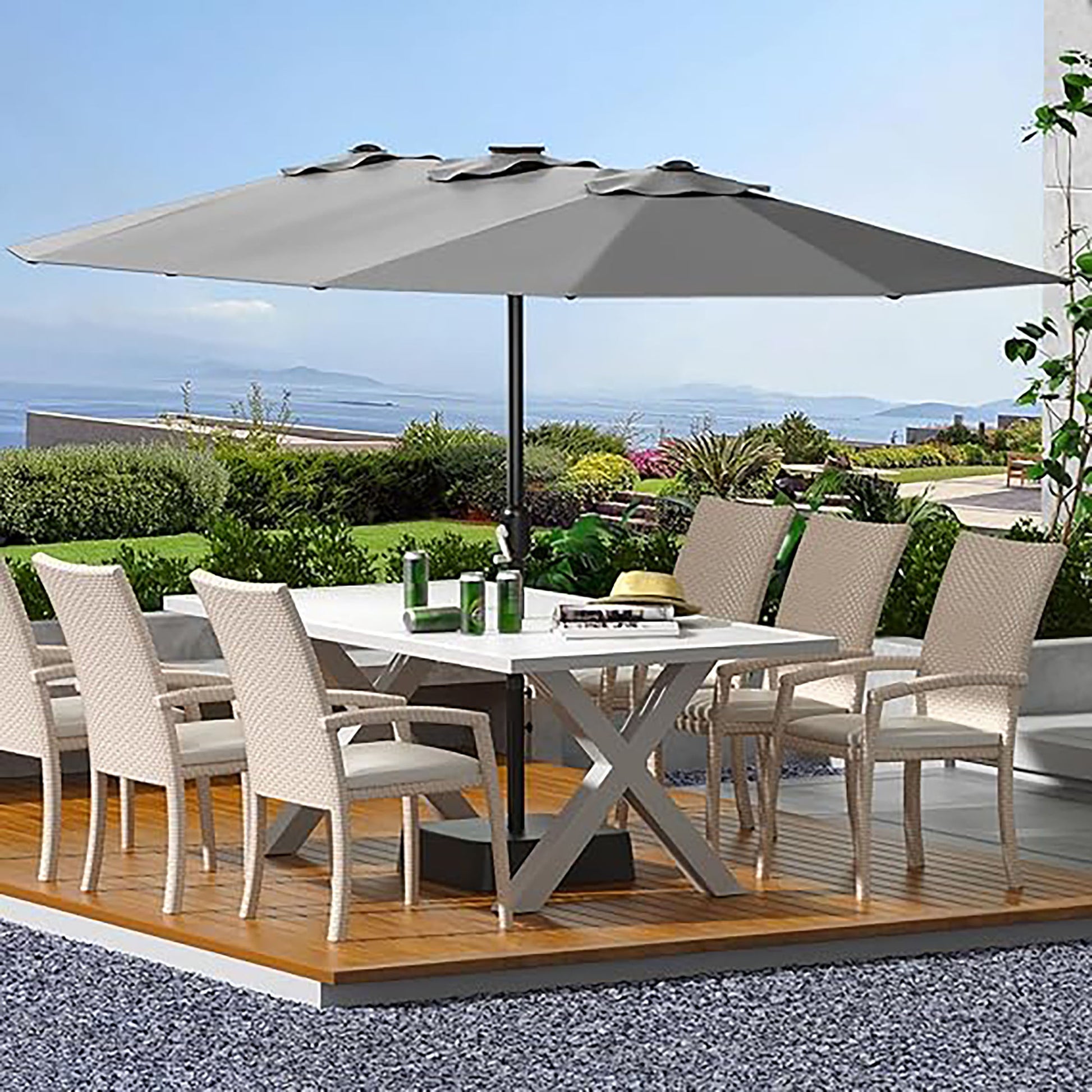 Garvee 15' Large Patio Umbrella with Base, Outdoor Double-Sided Rectan