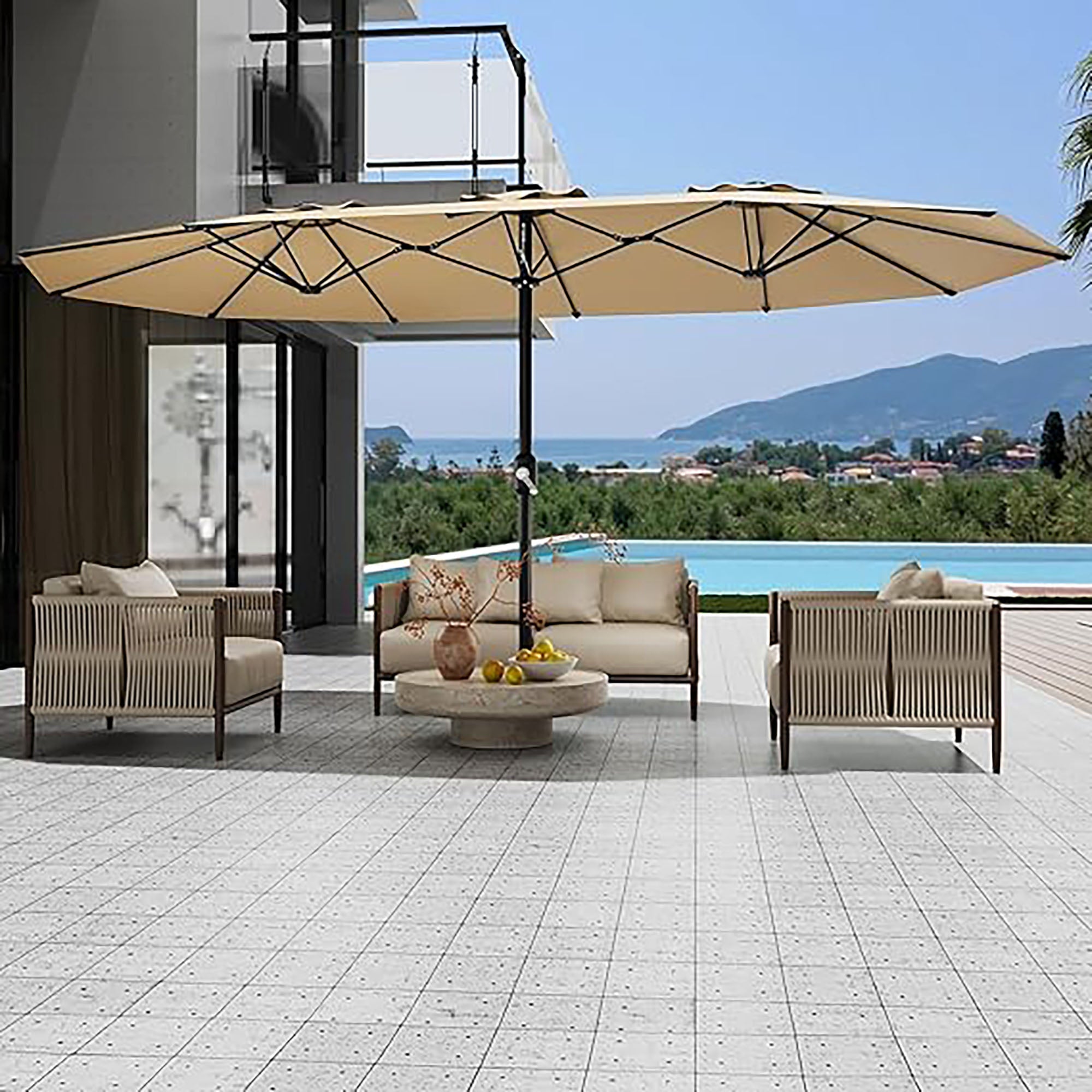 hy vee patio umbrella Garvee 15ft Rectangular Patio Umbrella 15'x9' Canopy UV Protection Crank Handle 240GSM Polyester Steel Frame Adjustable Tilt Outdoor Pool Backyard