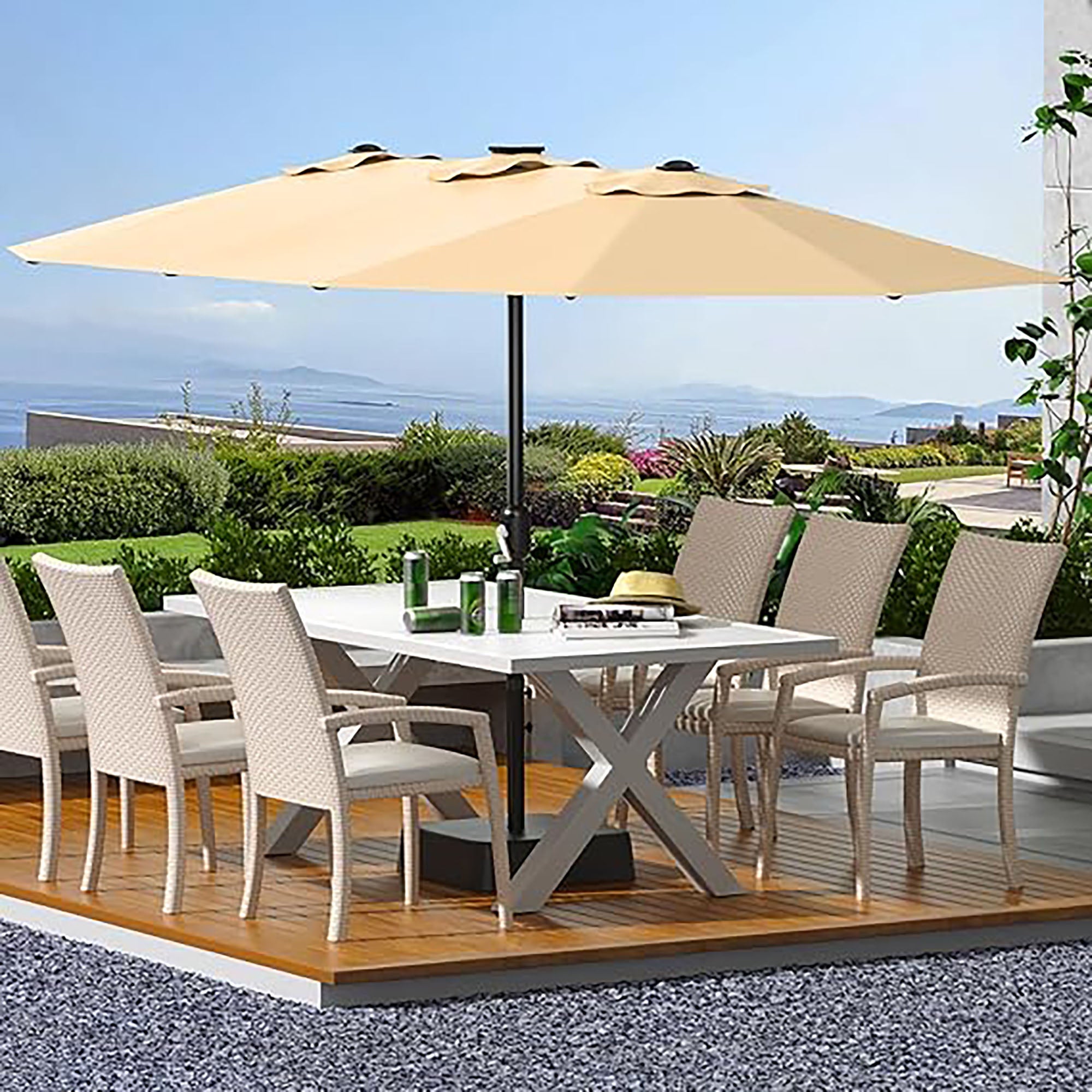 builders warehouse patio umbrellas Garvee 15ft Rectangular Patio Umbrella 15'x9' Canopy UV Protection Crank Handle 240GSM Polyester Steel Frame Adjustable Tilt Outdoor Pool Backyard