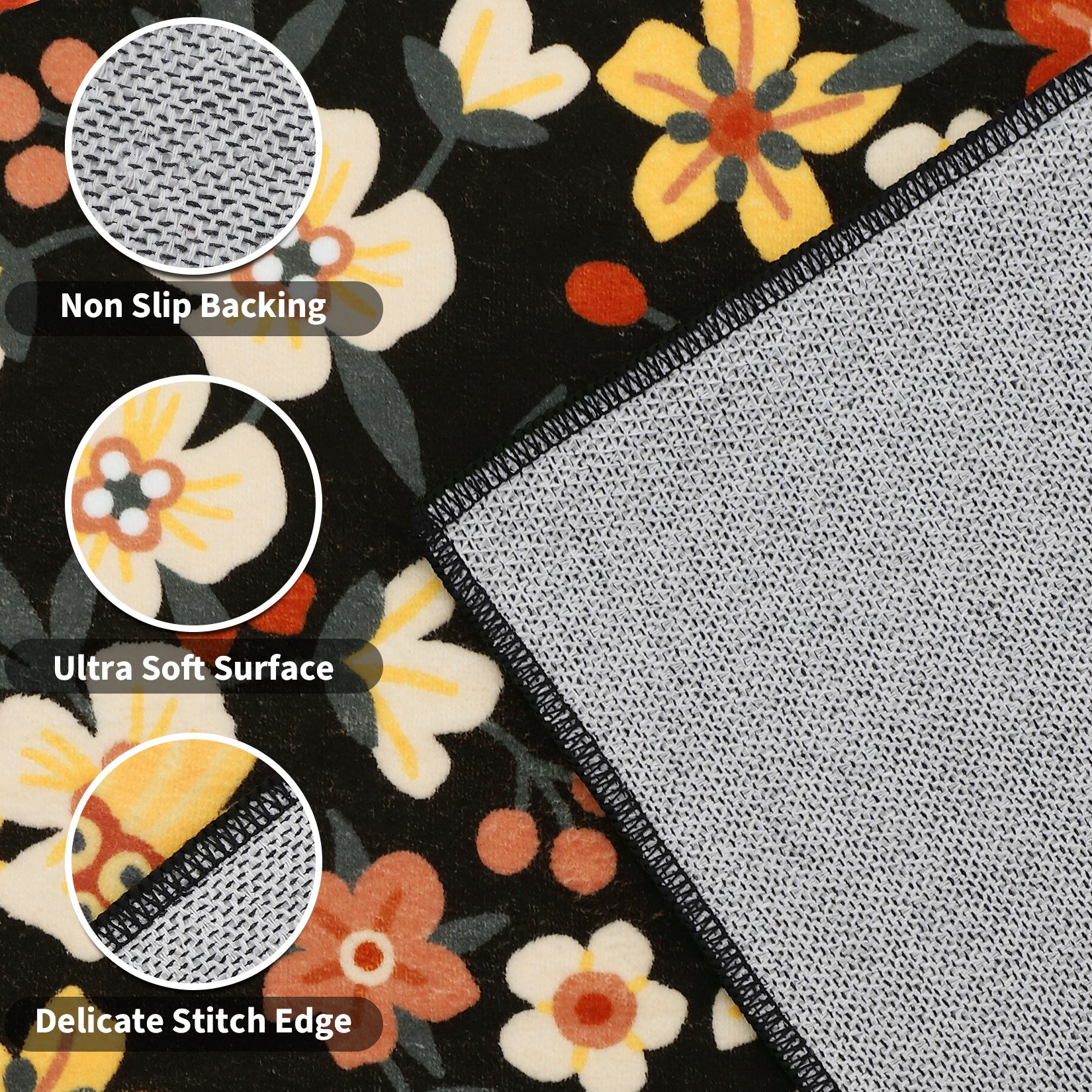 Garvee Large Modern Living Room Rugs 10x13 Washable Floral Print Accent Carpet Black