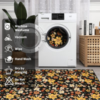 Garvee Large Modern Living Room Rugs 10x13 Washable Floral Print Accent Carpet Black