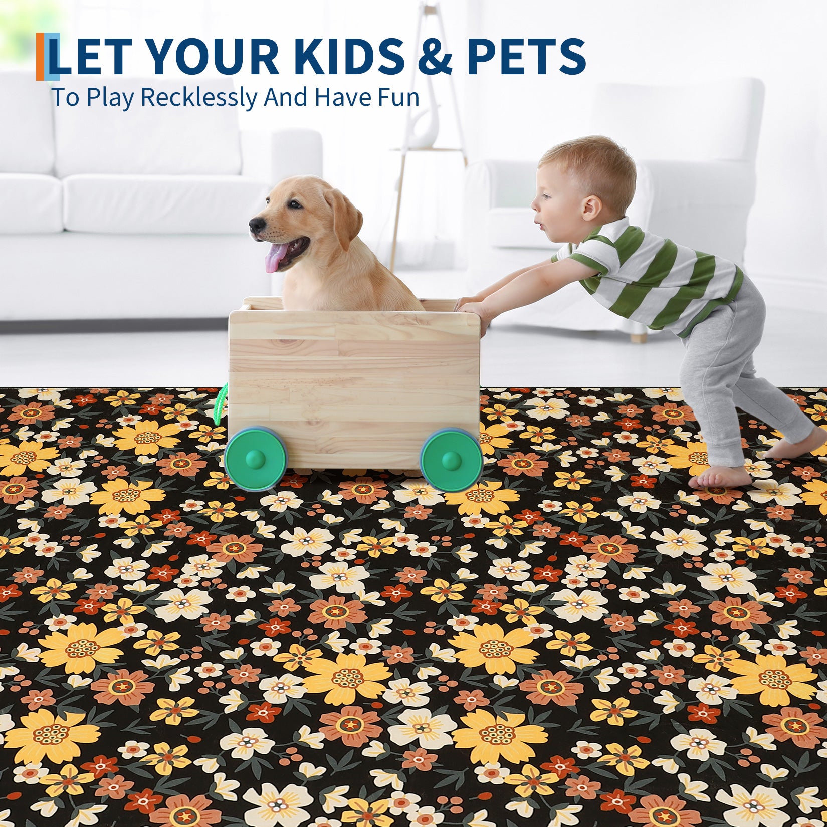 Garvee Large Modern Living Room Rugs 10x13 Washable Floral Print Accent Carpet Black