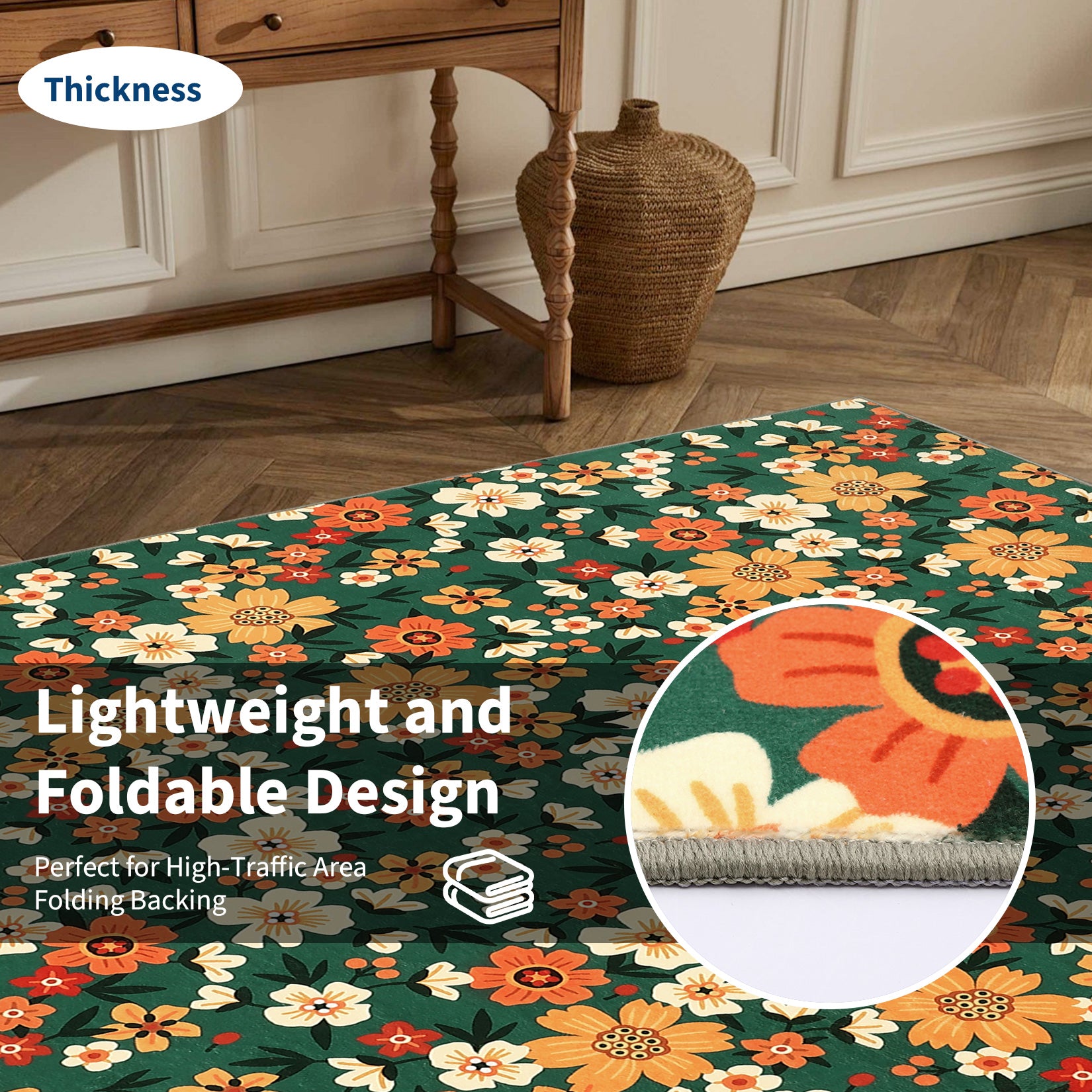 Garvee Large Modern Living Room Rugs 10x13 Washable Floral Print Accent Carpet Green, Non-Slip, Stain-Resistant, Soft Low Pile Indoor Mat