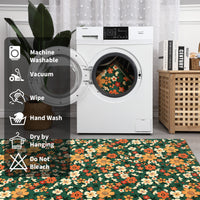 Garvee Large Modern Living Room Rugs 10x13 Washable Floral Print Accent Carpet Green, Non-Slip, Stain-Resistant, Soft Low Pile Indoor Mat