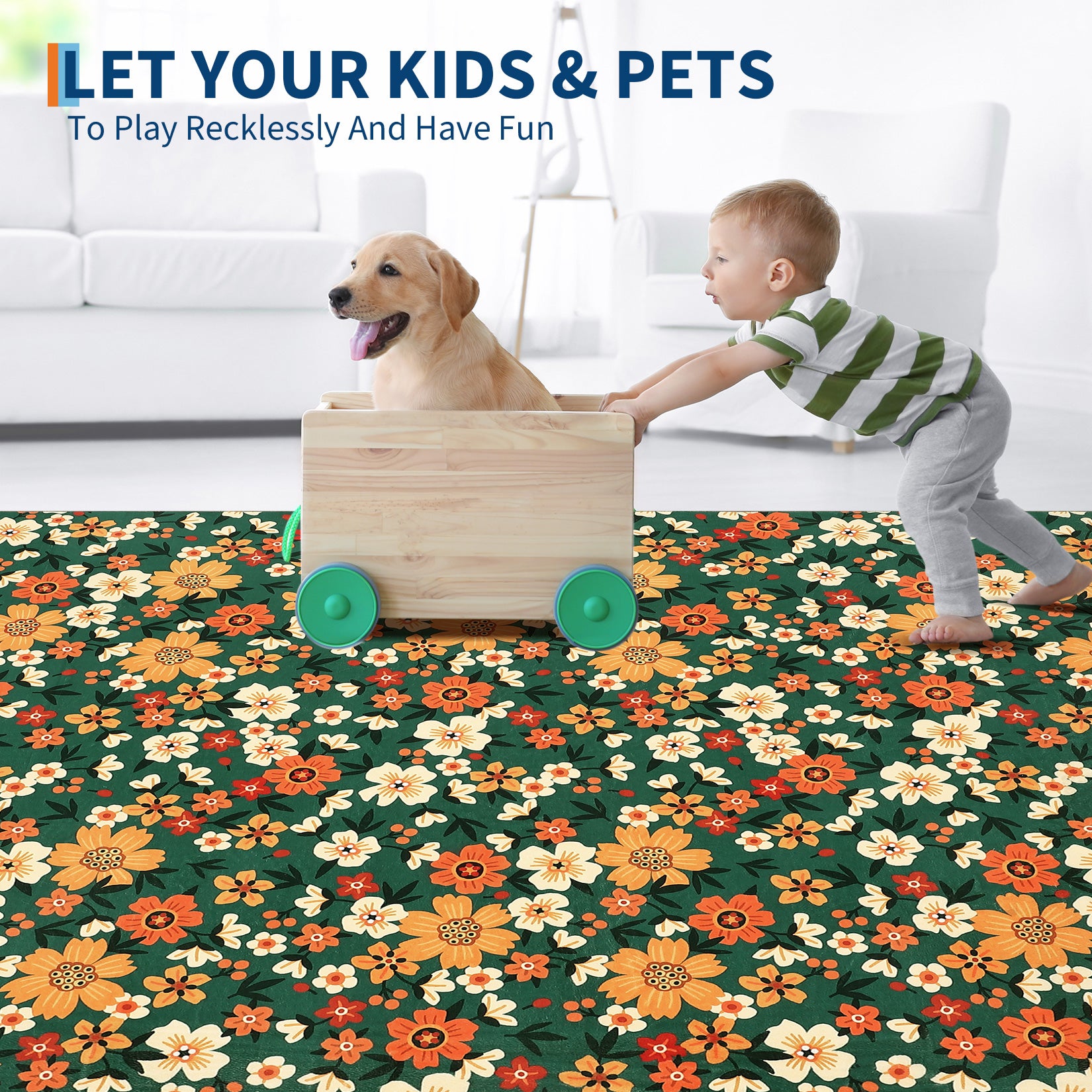 Garvee Large Modern Living Room Rugs 10x13 Washable Floral Print Accent Carpet Green, Non-Slip, Stain-Resistant, Soft Low Pile Indoor Mat