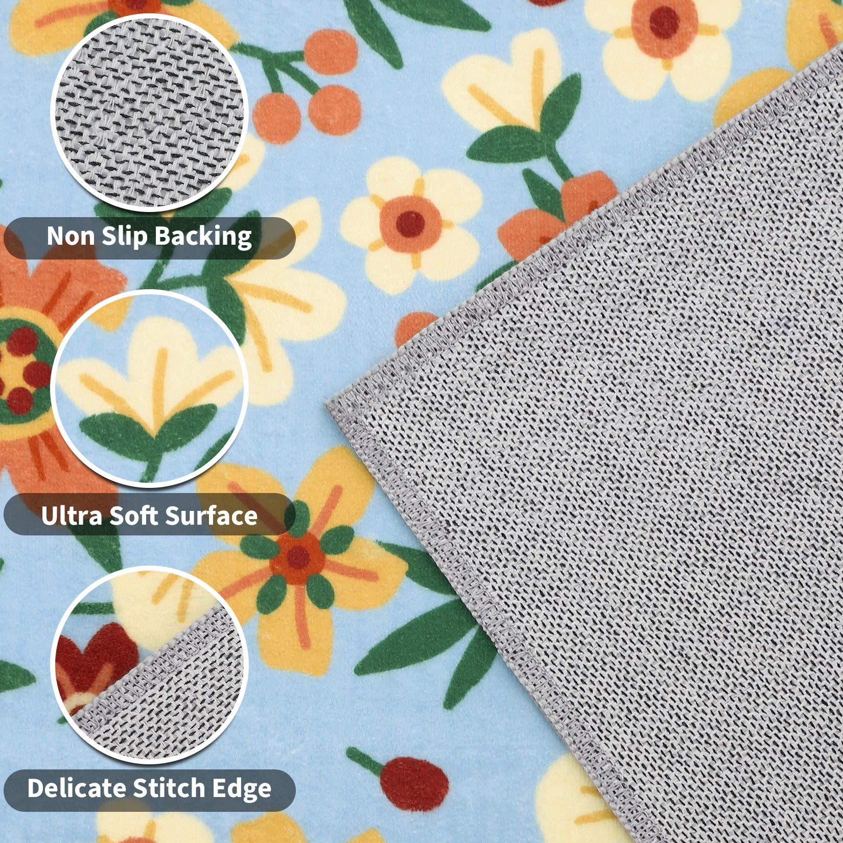 Garvee Modern Living Room Rugs 8x10 Washable Floral Print Non-Slip Blue Low Pile Carpet