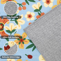 Garvee Modern Living Room Rugs 8x10 Washable Floral Print Non-Slip Blue Low Pile Carpet